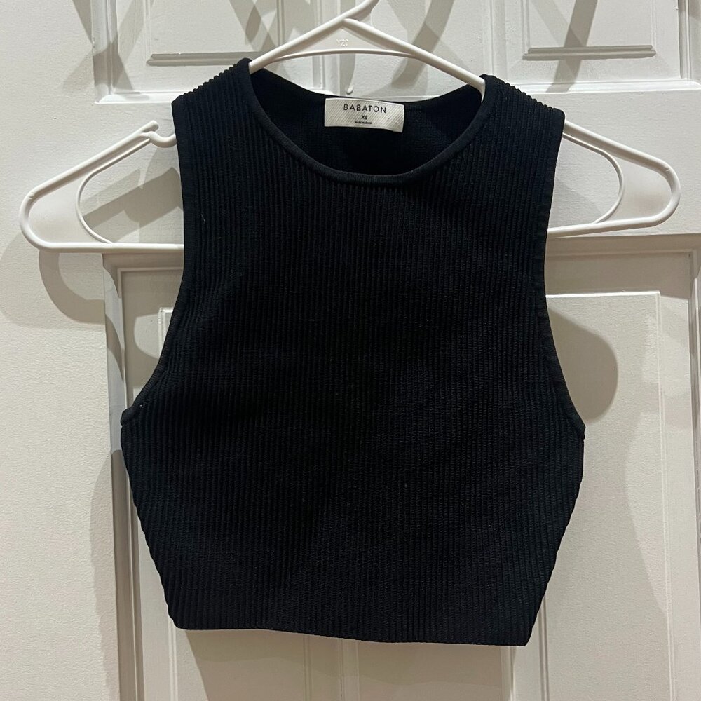 Aritzia Babaton Sculpt Knit High-Neck Cropped Tank Top in Black, XS